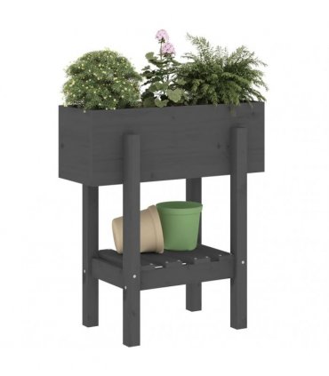 vidaXL Garden Planter Grey 62x30x69 cm Solid Wood Pine — Colour: grey pine, Size: 62 x 30 x 69 cm