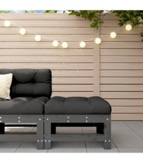 vidaXL Garden Footstool with Cushion Grey Solid Wood Pine — Colour: Grey pine, Model: footrest