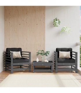 vidaXL Garden Chairs with Cushions 2 pcs Grey Solid Wood Pine — Colour: Grey pine