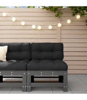 vidaXL Middle Sofa with Cushions Grey Solid Wood Pine — Colour: Grey pine