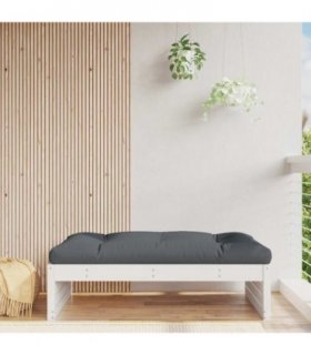 vidaXL Garden Footstool | White | Solid pine wood and Oxford fabric | Medium — Colour: white pine