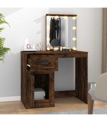 vidaXL Dressing Table with LED Smoked Oak 90x50x132.5 cm Engineered Wood