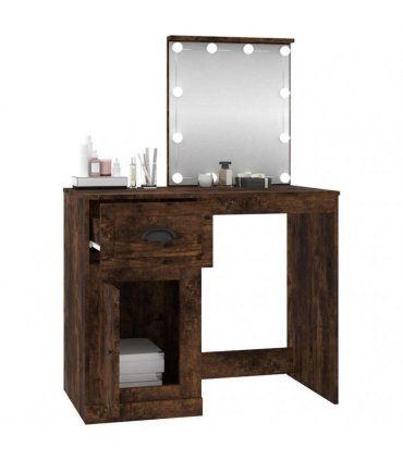 vidaXL Dressing Table with LED Smoked Oak 90x50x132.5 cm Engineered Wood