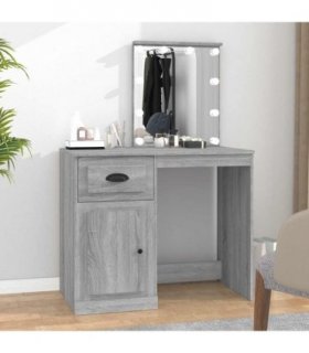 vidaXL Dressing Table with LED Grey Sonona 90x50x132.5 cm Engineered Wood — Colour: grey sonoma