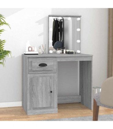vidaXL Dressing Table with LED Grey Sonona 90x50x132.5 cm Engineered Wood — Colour: grey sonoma