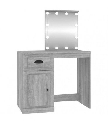 vidaXL Dressing Table with LED Grey Sonona 90x50x132.5 cm Engineered Wood — Colour: grey sonoma