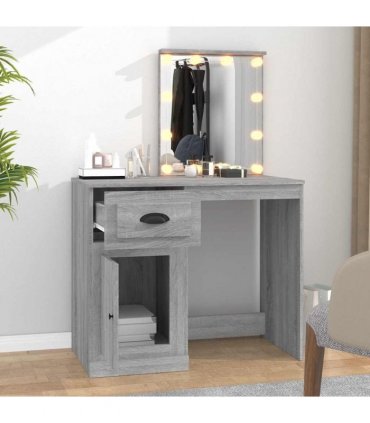 vidaXL Dressing Table with LED Grey Sonona 90x50x132.5 cm Engineered Wood — Colour: grey sonoma