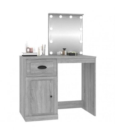 vidaXL Dressing Table with LED Grey Sonona 90x50x132.5 cm Engineered Wood — Colour: grey sonoma