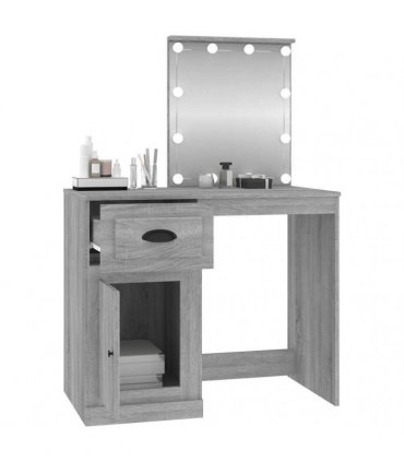 vidaXL Dressing Table with LED Grey Sonona 90x50x132.5 cm Engineered Wood — Colour: grey sonoma