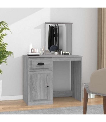 vidaXL Dressing Table | Grey Sonona | Engineered Wood, Acrylic — Colour: grey sonoma, Model: with mirror