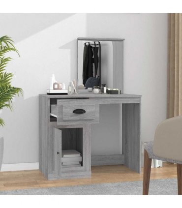 vidaXL Dressing Table | Grey Sonona | Engineered Wood, Acrylic — Colour: grey sonoma, Model: with mirror