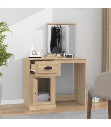 vidaXL Dressing Table | Sonoma Oak | Engineered wood, acrylic | 90x50x132.5 cm — Model: with mirror