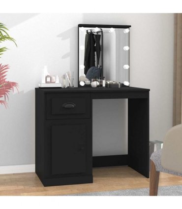 vidaXL Dressing Table with LED Black 90x50x132.5 cm Engineered Wood