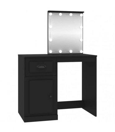 vidaXL Dressing Table with LED Black 90x50x132.5 cm Engineered Wood