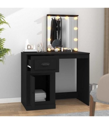 vidaXL Dressing Table with LED Black 90x50x132.5 cm Engineered Wood