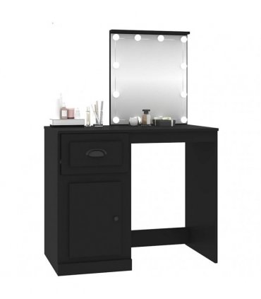 vidaXL Dressing Table with LED Black 90x50x132.5 cm Engineered Wood