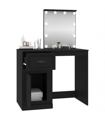 vidaXL Dressing Table with LED Black 90x50x132.5 cm Engineered Wood