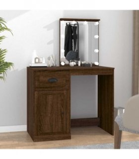 vidaXL Dressing Table with LED Brown Oak 90x50x132.5 cm Engineered Wood