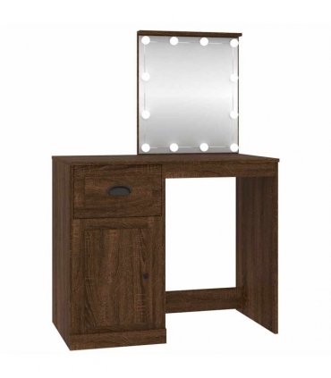 vidaXL Dressing Table with LED Brown Oak 90x50x132.5 cm Engineered Wood