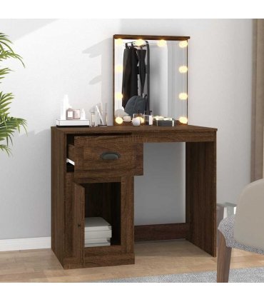vidaXL Dressing Table with LED Brown Oak 90x50x132.5 cm Engineered Wood