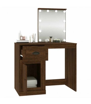 vidaXL Dressing Table with LED Brown Oak 90x50x132.5 cm Engineered Wood