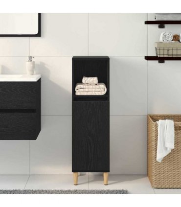 vidaXL Bathroom Cabinet Black Oak 30 x 30 x 100 cm Engineered wood