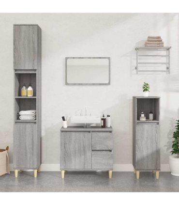 vidaXL Bathroom Cabinet Grey Sonoma 30x30x100 cm Engineered Wood