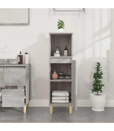 vidaXL Bathroom Cabinet Grey Sonoma 30x30x100 cm Engineered Wood