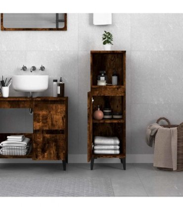 vidaXL Bathroom Cabinet Smoked Oak 30x30x100 cm Engineered Wood