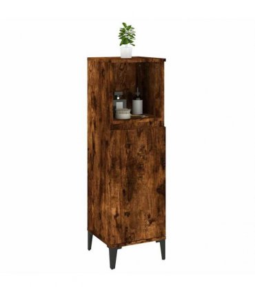 vidaXL Bathroom Cabinet Smoked Oak 30x30x100 cm Engineered Wood