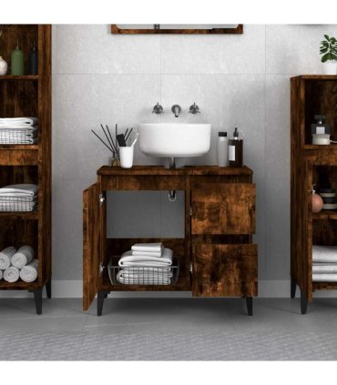 vidaXL Bathroom Cabinet Smoked Oak 65x33x60 cm Engineered Wood — V0672039568