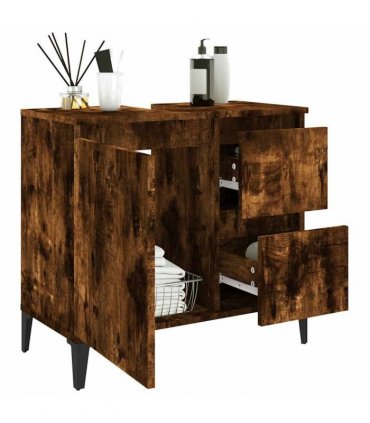 vidaXL Bathroom Cabinet Smoked Oak 65x33x60 cm Engineered Wood — V0672039568
