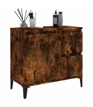 vidaXL Bathroom Cabinet Smoked Oak 65x33x60 cm Engineered Wood — V0672039568
