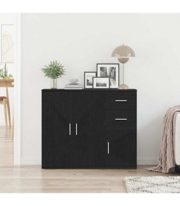 vidaXL Sideboard Black Oak 91x29.5x75 cm Engineered Wood