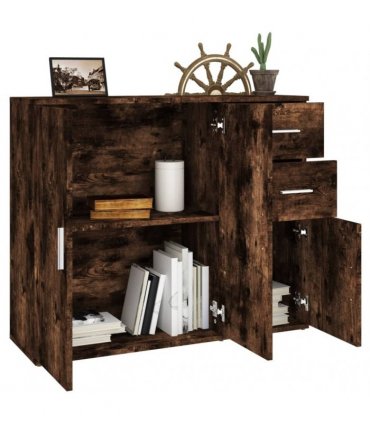 vidaXL Sideboard Smoked Oak 91x29.5x75 cm Engineered Wood