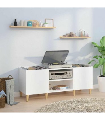 vidaXL Record Cabinet High Gloss White 121x38x48 cm Engineered Wood — Size: 121 x 38 x 48 cm