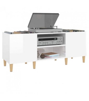 vidaXL Record Cabinet High Gloss White 121x38x48 cm Engineered Wood — Size: 121 x 38 x 48 cm