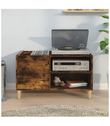 vidaXL Record Cabinet Smoked Oak 84.5x38x48 cm Engineered Wood — Size: 84.5 x 38 x 48 cm