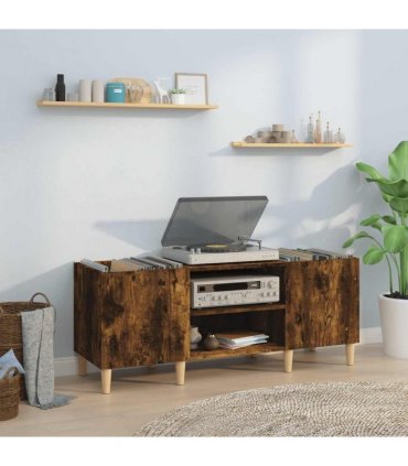 vidaXL Record Cabinet Smoked Oak 121x38x48 cm Engineered Wood — Size: 121 x 38 x 48 cm