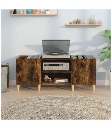 vidaXL Record Cabinet Smoked Oak 121x38x48 cm Engineered Wood — Size: 121 x 38 x 48 cm