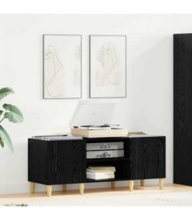 vidaXL Record Cabinet Black Oak 121 x 38 x 48 cm Engineered Wood