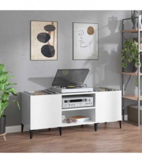 vidaXL Record Cabinet High Gloss White 121x38x48 cm Engineered Wood — Size: 121 x 38 x 48 cm — V0672039643