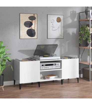 vidaXL Record Cabinet High Gloss White 121x38x48 cm Engineered Wood — Size: 121 x 38 x 48 cm — V0672039643