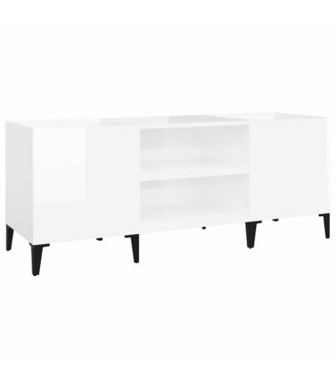 vidaXL Record Cabinet High Gloss White 121x38x48 cm Engineered Wood — Size: 121 x 38 x 48 cm — V0672039643