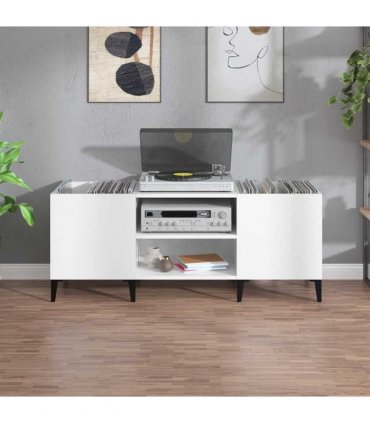 vidaXL Record Cabinet High Gloss White 121x38x48 cm Engineered Wood — Size: 121 x 38 x 48 cm — V0672039643