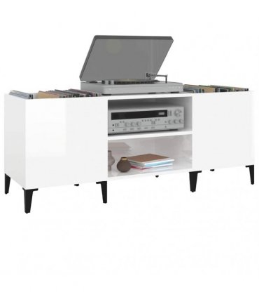 vidaXL Record Cabinet High Gloss White 121x38x48 cm Engineered Wood — Size: 121 x 38 x 48 cm — V0672039643