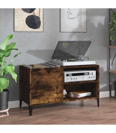 vidaXL Record Cabinet Smoked Oak 84.5x38x48 cm Engineered Wood — Size: 84.5 x 38 x 48 cm — V0672039652