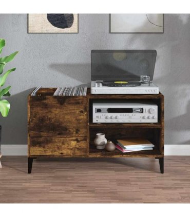 vidaXL Record Cabinet Smoked Oak 84.5x38x48 cm Engineered Wood — Size: 84.5 x 38 x 48 cm — V0672039652
