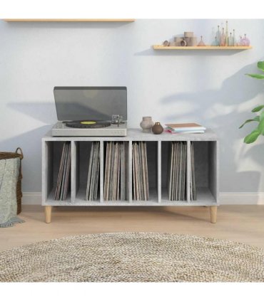 vidaXL Record Cabinet | Concrete Grey | Engineered wood, solid eucalyptus wood
