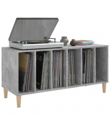 vidaXL Record Cabinet | Concrete Grey | Engineered wood, solid eucalyptus wood